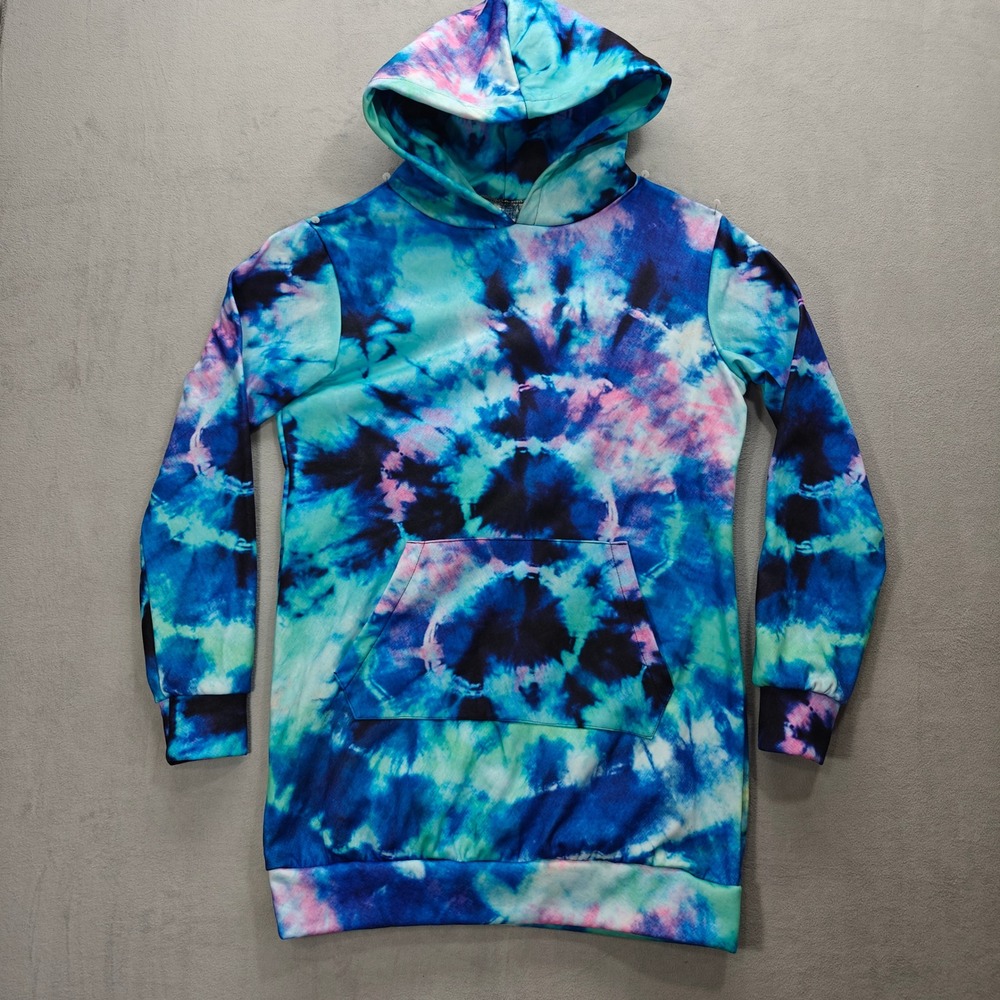 Yes We Vibe Tie‎ Dye Hoodie Dress Womens Medium EDM Rave Festival Psychedelic